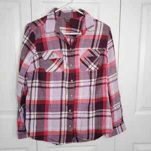 Eddie Bauer Plaid Flannel Button-down Shirt Women's Size Medium